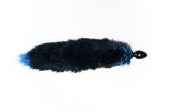 Малая чёрная анальная пробка с голубым лисьим хвостом