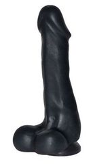 Чёрный фаллоимитатор с пышной мошонкой и присоской - 18,5 см.