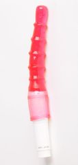 Красный анальный вибратор с рёбрышками - 23 см.