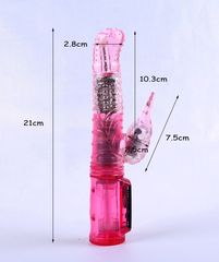 Розовый вибратор с подвижной головкой в пупырышках - 21 см.