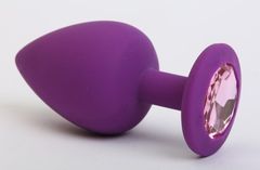 Фиолетовая силиконовая пробка с розовым стразом - 7,1 см.