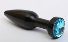 Чёрная удлинённая пробка с голубым кристаллом - 11,2 см.