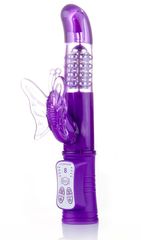 Фиолетовый вибратор Hi-Tech Butterfly с клиторальной бабочкой - 22,8 см.