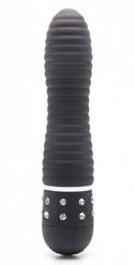 Чёрный мини-вибратор с рёбрышками и стразами Diamond Ribbing Vibe - 11,5 см.