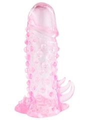 Розовая насадка на пенис с пупырышками и усиками - 13 см.